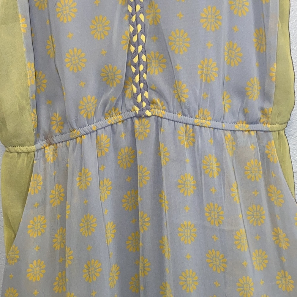 Esley NWT Yellow Gray Daisy Print Spaghetti Straps Pockets Elastic Waist Dress - Picture 4 of 13
